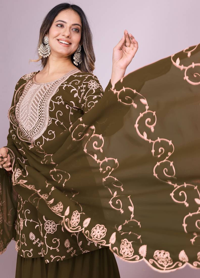 Mehendi green festive wear designer fox georgette embroidered work readymade suit