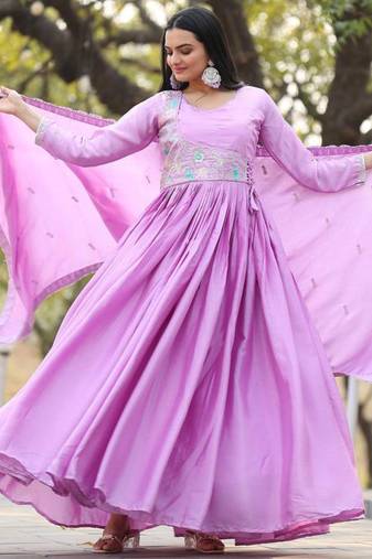 Lavender festive wear designer pure chinon heavy sequence embroidery work readymade suit