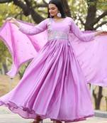 Lavender festive wear designer pure chinon heavy sequence embroidery work readymade suit