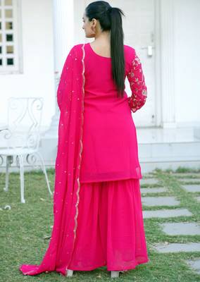 Rani pink festive wear designer fox georgette  heavy embroidery sequence work readymade suit 3