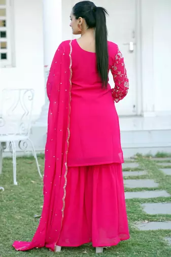 Rani pink festive wear designer fox georgette  heavy embroidery sequence work readymade suit