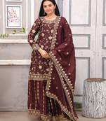 Dark brown festive wear designer chinon  readymade suit