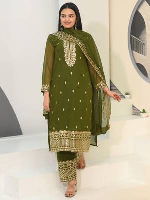 Mehndi green festive wear designer  fox georgette heavy embroidery sequence work readymade suit 3