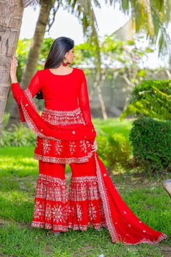 Red festive wear designer heavy fox georgette   readymade suit