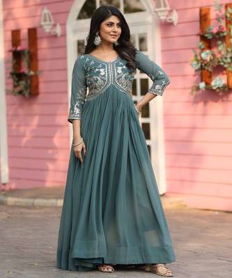 Mint festive wear designer fox georgette  readymade suit 1