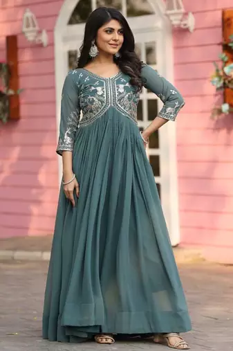 Mint festive wear designer fox georgette  readymade suit