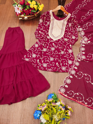 Pink festive wear designer fox georgette embroidered work readymade suit 4