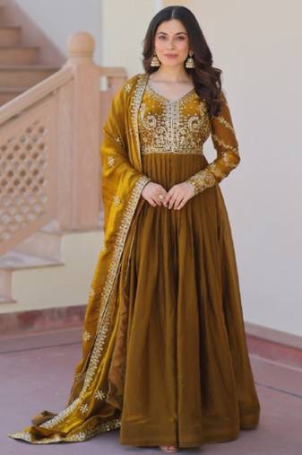 Mehendi green festive wear designer fendy zari & sequence embroidered work readymade suit