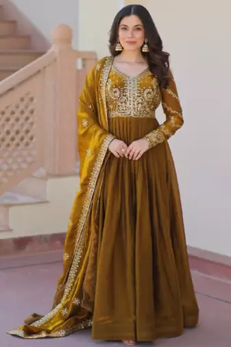 Mehendi green festive wear designer fendy zari & sequence embroidered work readymade suit