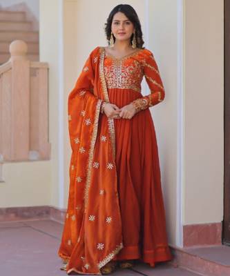Fenta festive wear designer fendy zari & sequence embroidered work readymade suit 1