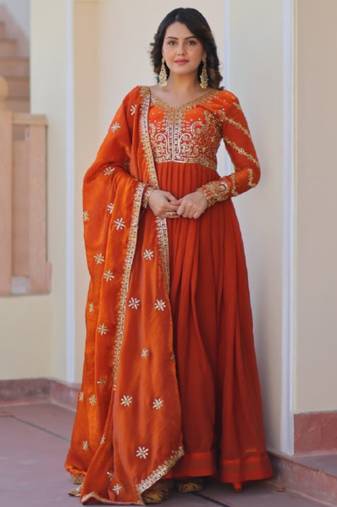 Fenta festive wear designer fendy zari & sequence embroidered work readymade suit