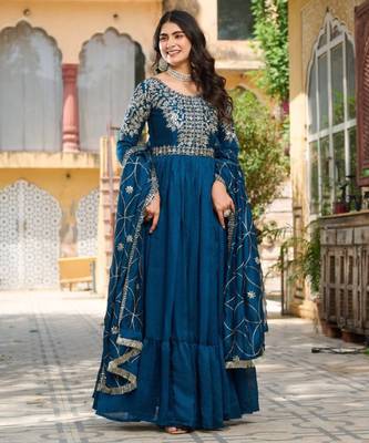 Teal festive wear designer pure vichitra silk heavy 7mm sequence embroidery work readymade suit 1