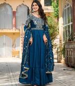 Teal festive wear designer pure vichitra silk heavy 7mm sequence embroidery work readymade suit