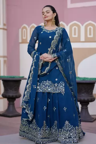 Blue festive wear designer fox georgette  readymade suit