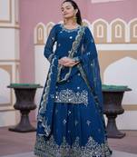 Blue festive wear designer fox georgette  readymade suit