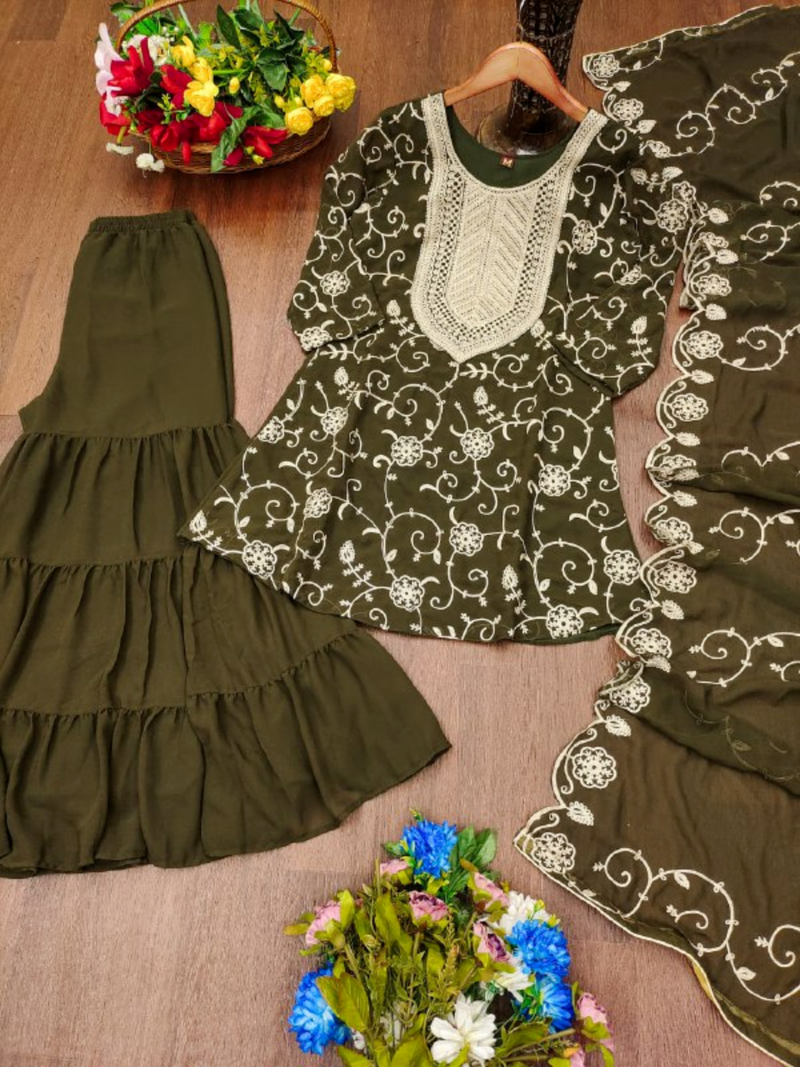 Mehendi green festive wear designer fox georgette embroidered work readymade suit