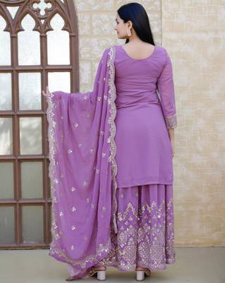 Lavender festive wear designer fox georgette  heavy embroidery sequence work readymade suit 3