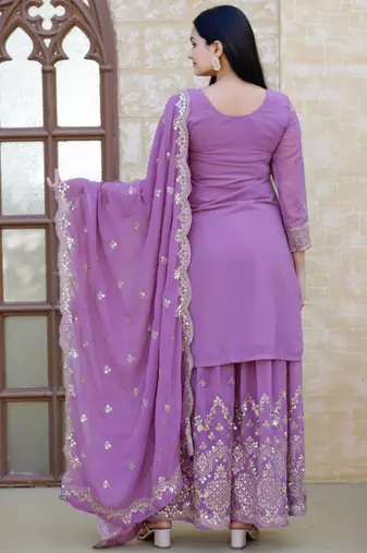 Lavender festive wear designer fox georgette  heavy embroidery sequence work readymade suit