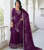Wine festive wear designer star georgette sequence embroidery work readymade suit