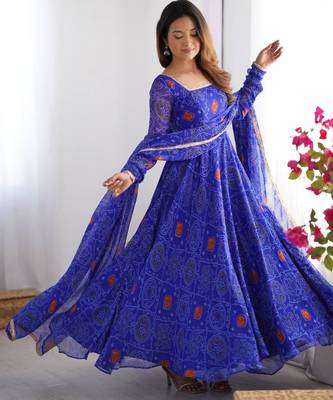 Royal blue festive wear designer pure soft chiffon  readymade suit 1
