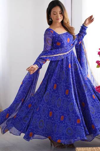 Royal blue festive wear designer pure soft chiffon  readymade suit