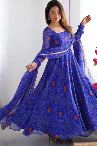 Royal blue festive wear designer pure soft chiffon  readymade suit