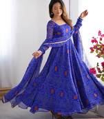Royal blue festive wear designer pure soft chiffon  readymade suit