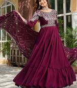 Wine festive wear designer pure vichitra silk heavy 7mm sequence embroidery work readymade suit