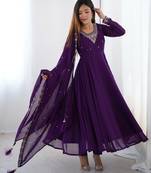 Purple festive wear designer heavy pure soft fox georgette embroidery zari work readymade suit