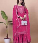 Pink festive wear designer chinon sequence embroidery work readymade suit
