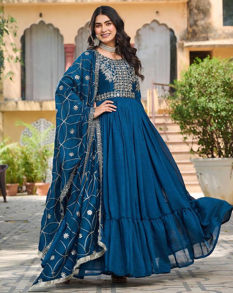 Teal festive wear designer pure vichitra silk heavy 7mm sequence embroidery work readymade suit