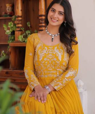Yellow festive wear designer faux georgette heavy 3mm sequence work readymade suit 2