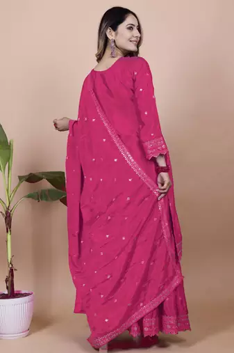 Pink festive wear designer chinon sequence embroidery work readymade suit