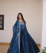 Teal festive wear designer pure burberry silk  heavy sequence embroidery work readymade suit