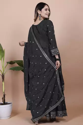 Black festive wear designer chinon sequence embroidery work readymade suit