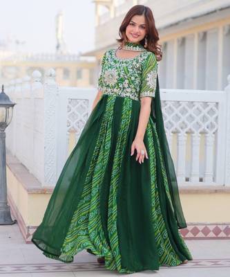 Multi festive wear designer pure georgette bandhej  readymade suit 2