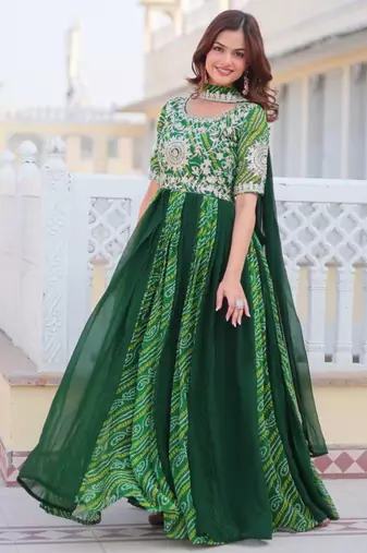 Multi festive wear designer pure georgette bandhej  readymade suit