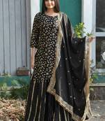 Black festive wear designer chinon sequence embroidery work readymade suit