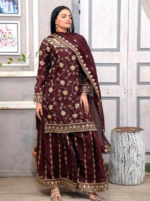 Dark brown festive wear designer chinon  readymade suit 2
