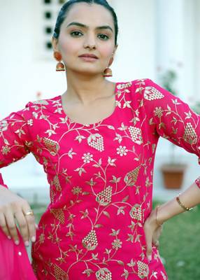 Rani pink festive wear designer fox georgette  heavy embroidery sequence work readymade suit 4