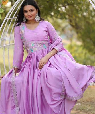 Lavender festive wear designer pure chinon heavy sequence embroidery work readymade suit 2