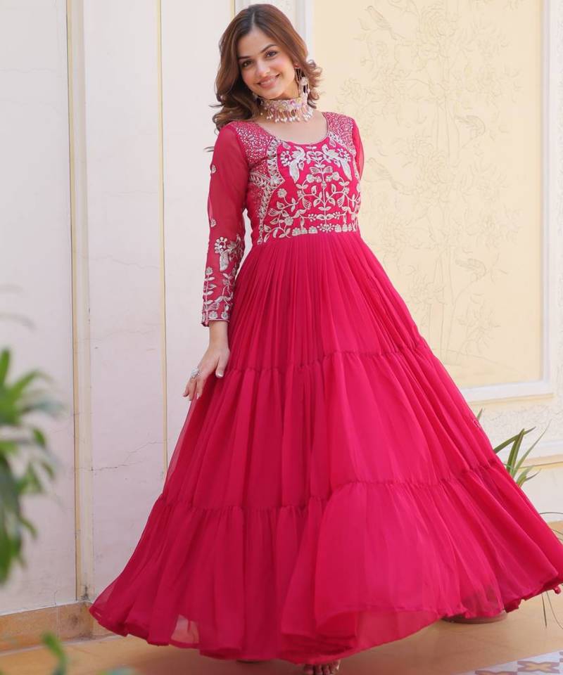 Rani pink festive wear designer faux georgette heavy 3mm sequence work readymade suit