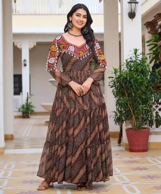 Multi festive wear designer faux georgette gamathi work with real mirror work readymade suit 1