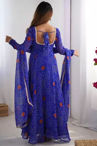 Royal blue festive wear designer pure soft chiffon  readymade suit