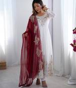 White festive wear designer heavy georgette multi thread heavy 5mm embroidery sequence work readymade suit