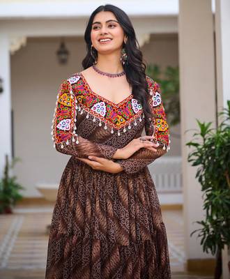 Multi festive wear designer faux georgette gamathi work with real mirror work readymade suit 3