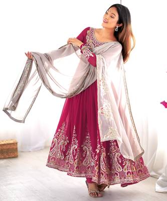 Pink festive wear designer heavy georgette multi thread heavy 5mm embroidery sequence work readymade suit 1