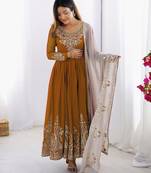 Mustard festive wear designer heavy georgette multi thread heavy 5mm embroidery sequence work readymade suit