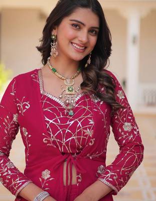 Rani pink festive wear designer fox georgette heavy sequence embroidery work readymade suit 4