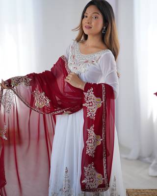 White festive wear designer heavy georgette multi thread heavy 5mm embroidery sequence work readymade suit 3